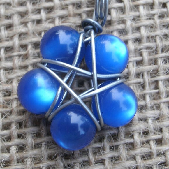 Handmade Blue Aqua Aura Beads Star Flower Pentacle Pendant - Picture 8 of 8